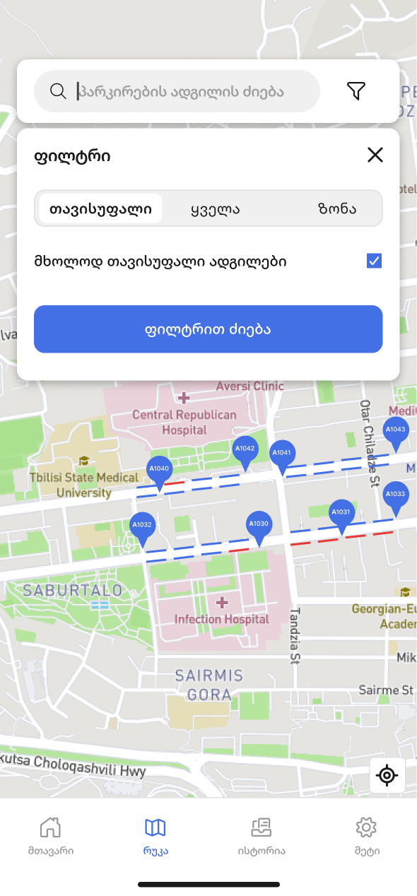 Parking map with filters