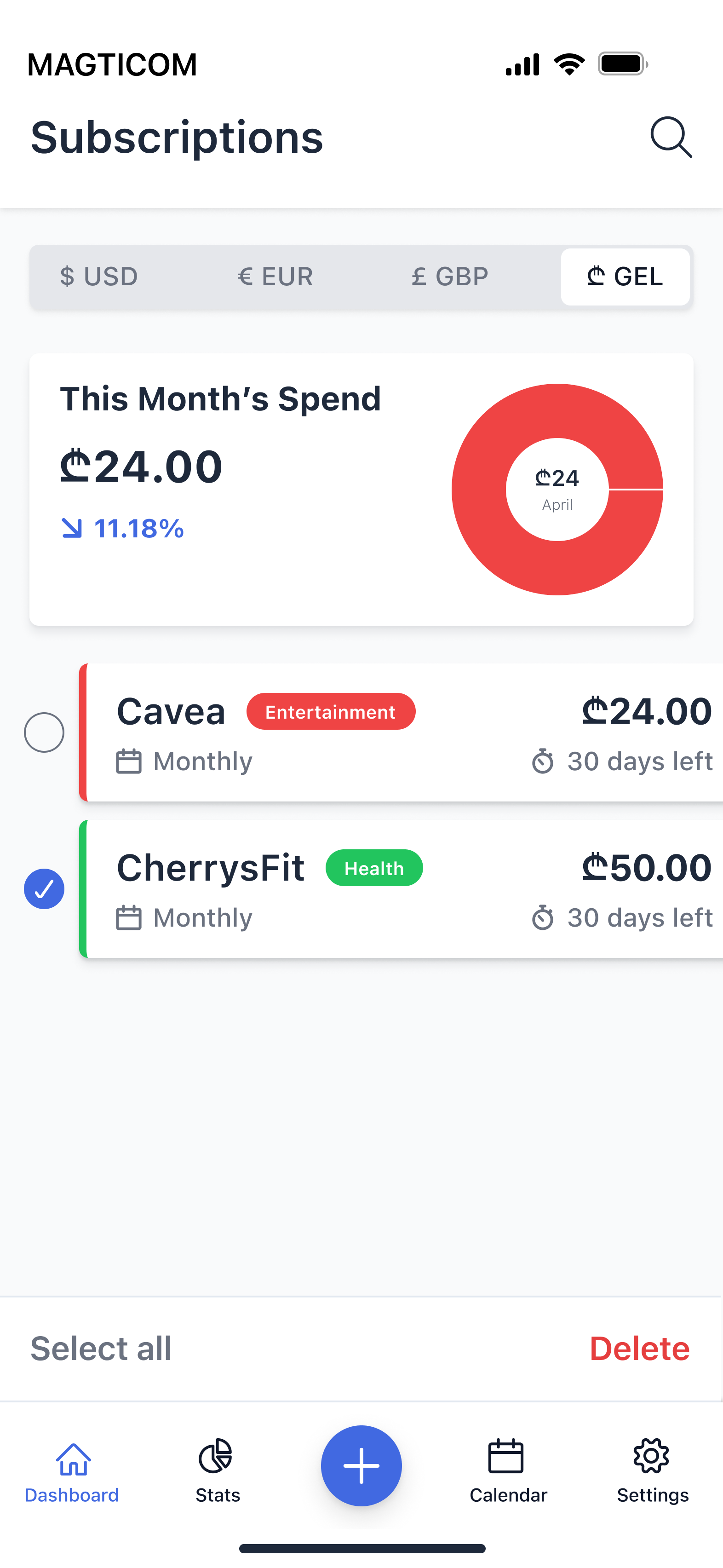 Redesigned multiple subscription selection
