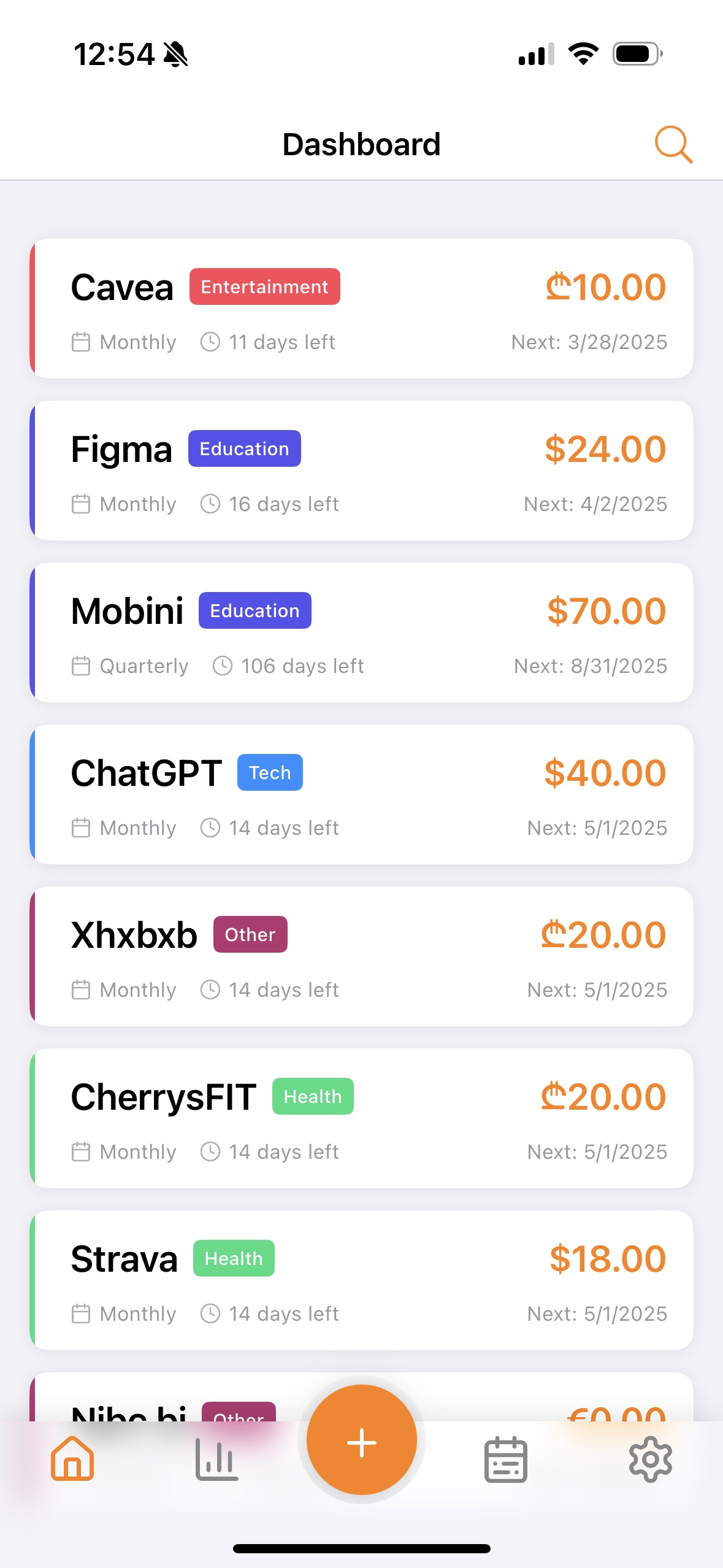 Original SubSavvy dashboard