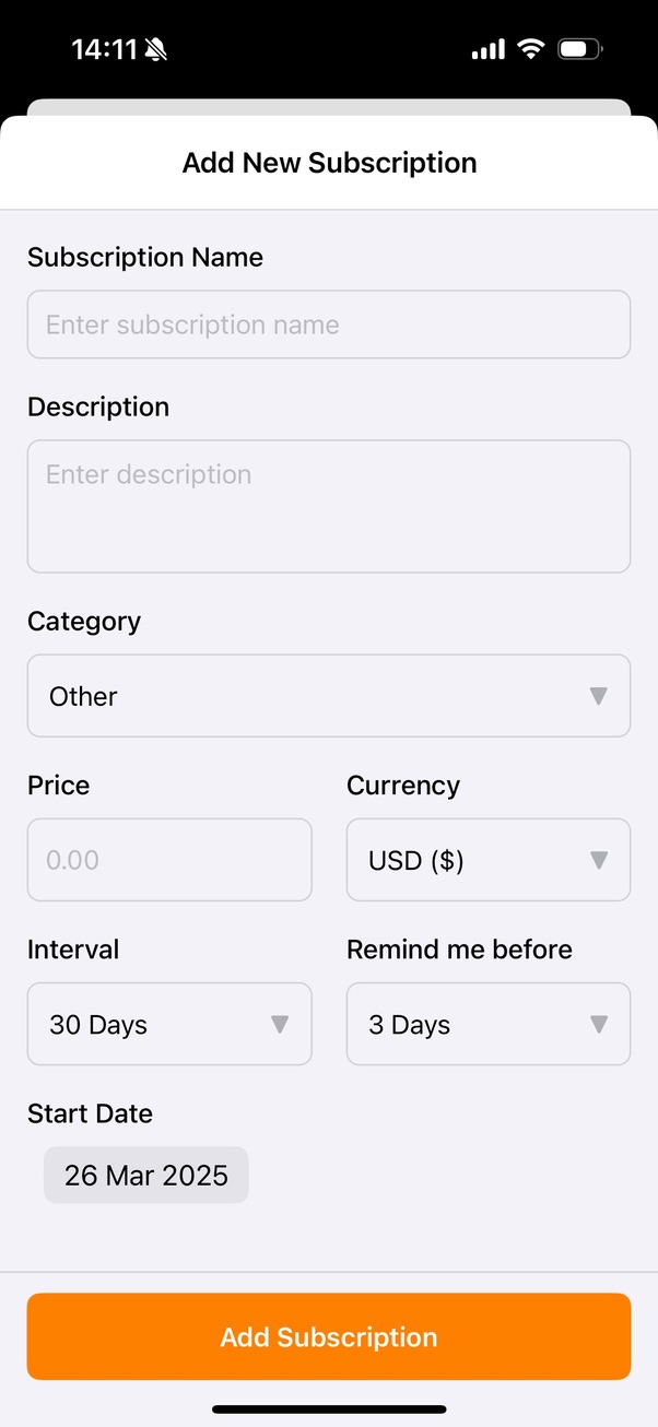 Original add subscription form