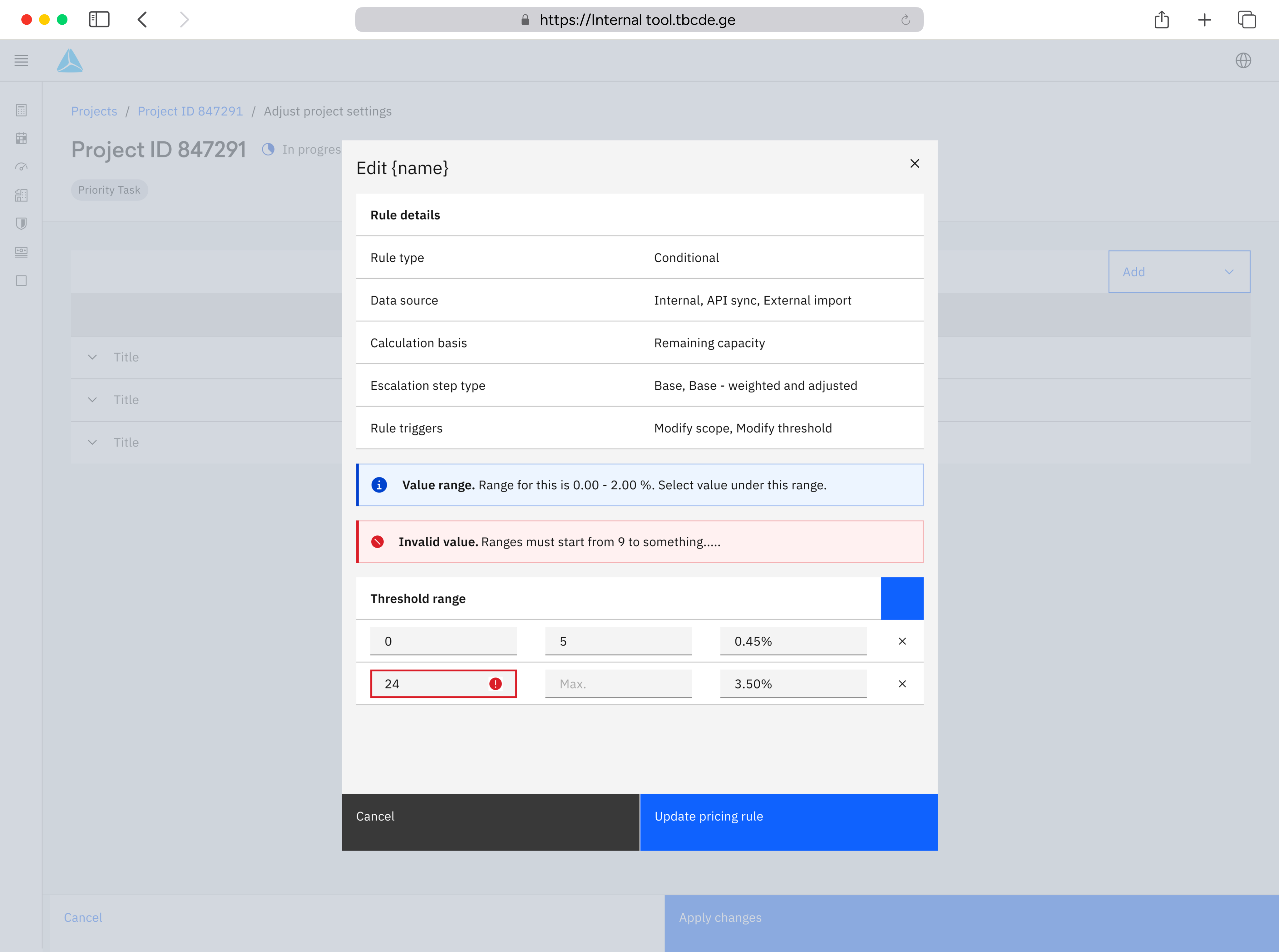 Validation and field states in an editing dialog