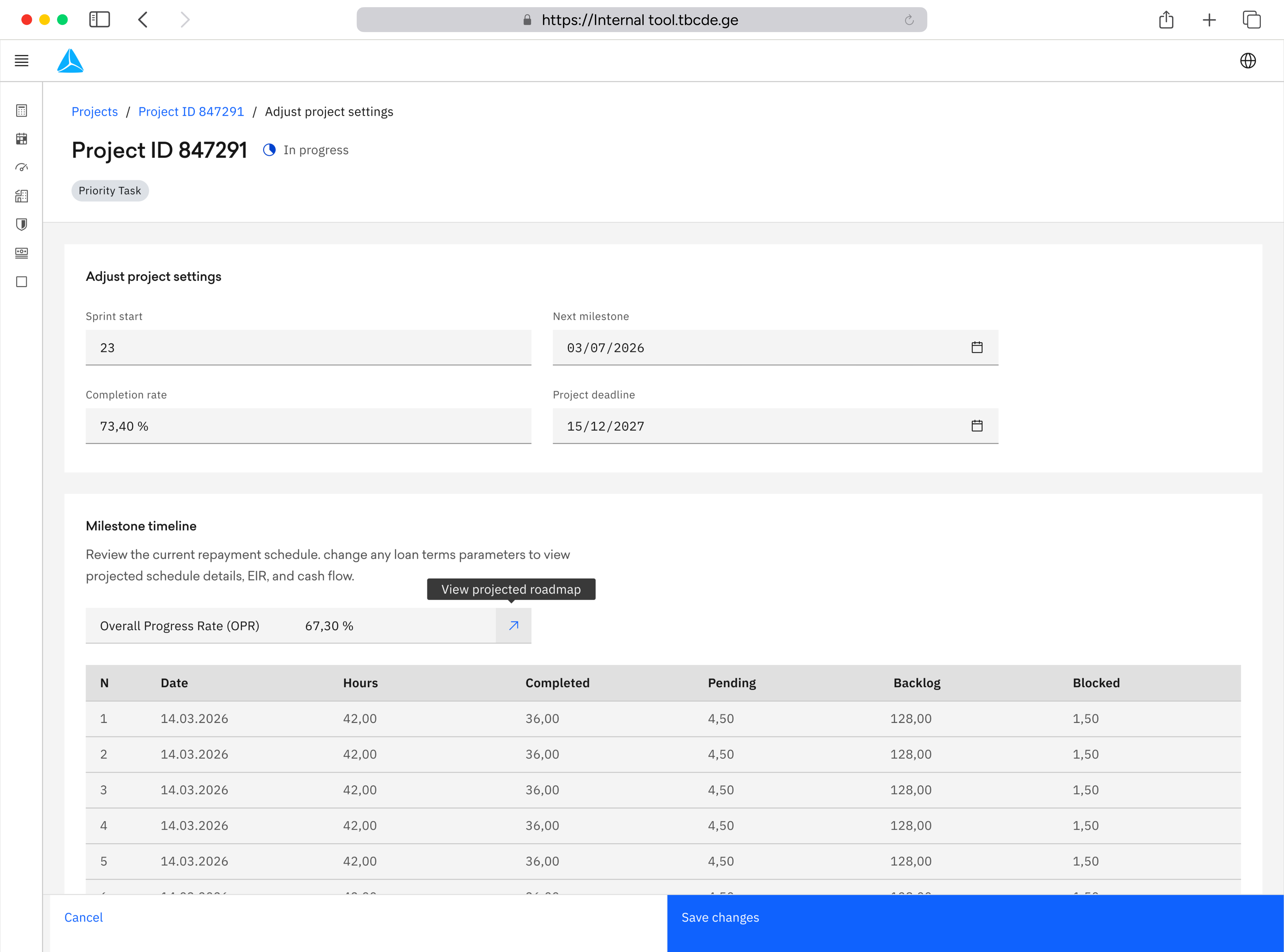 Reusable data table pattern: project settings