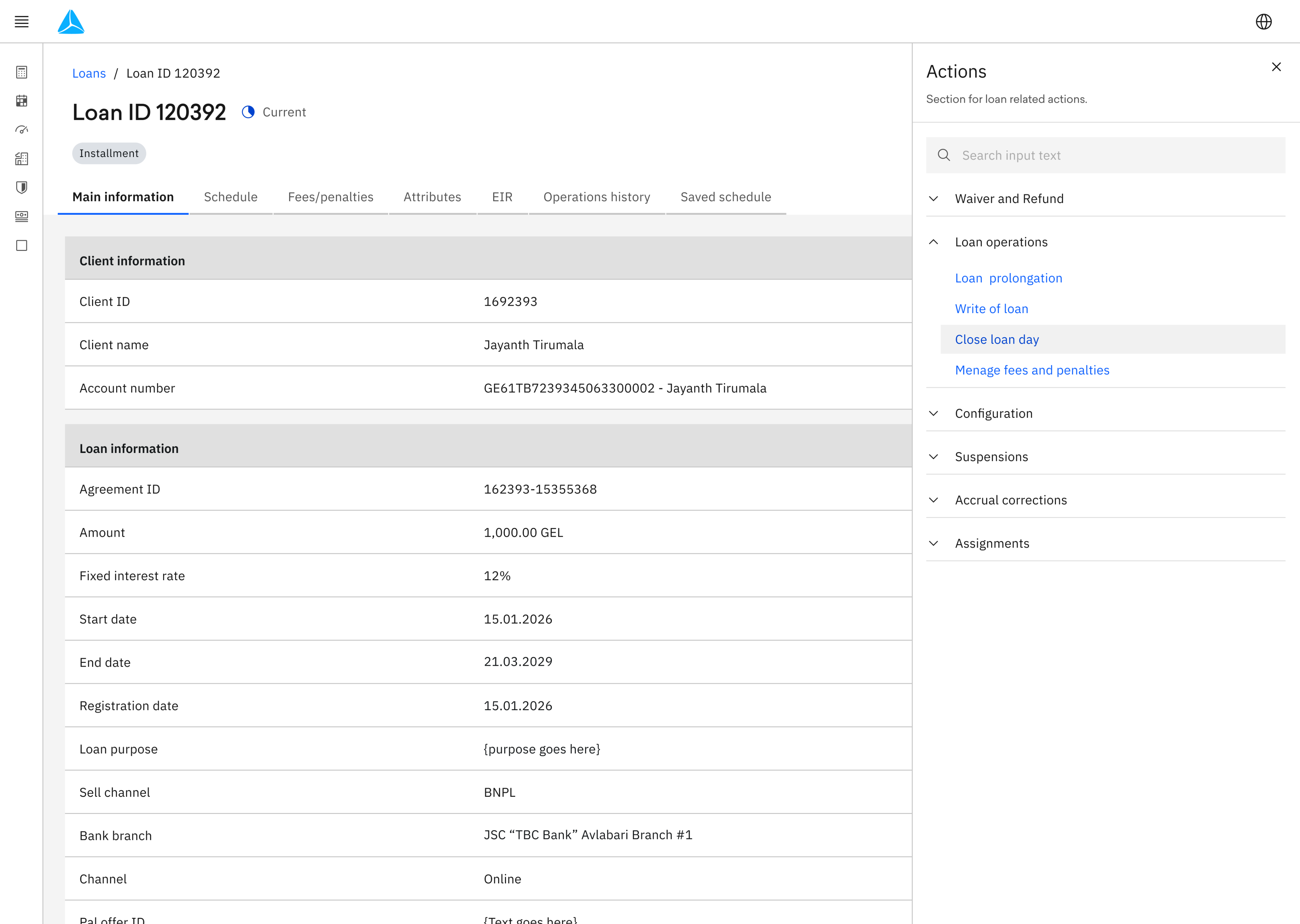 Contextual loan actions