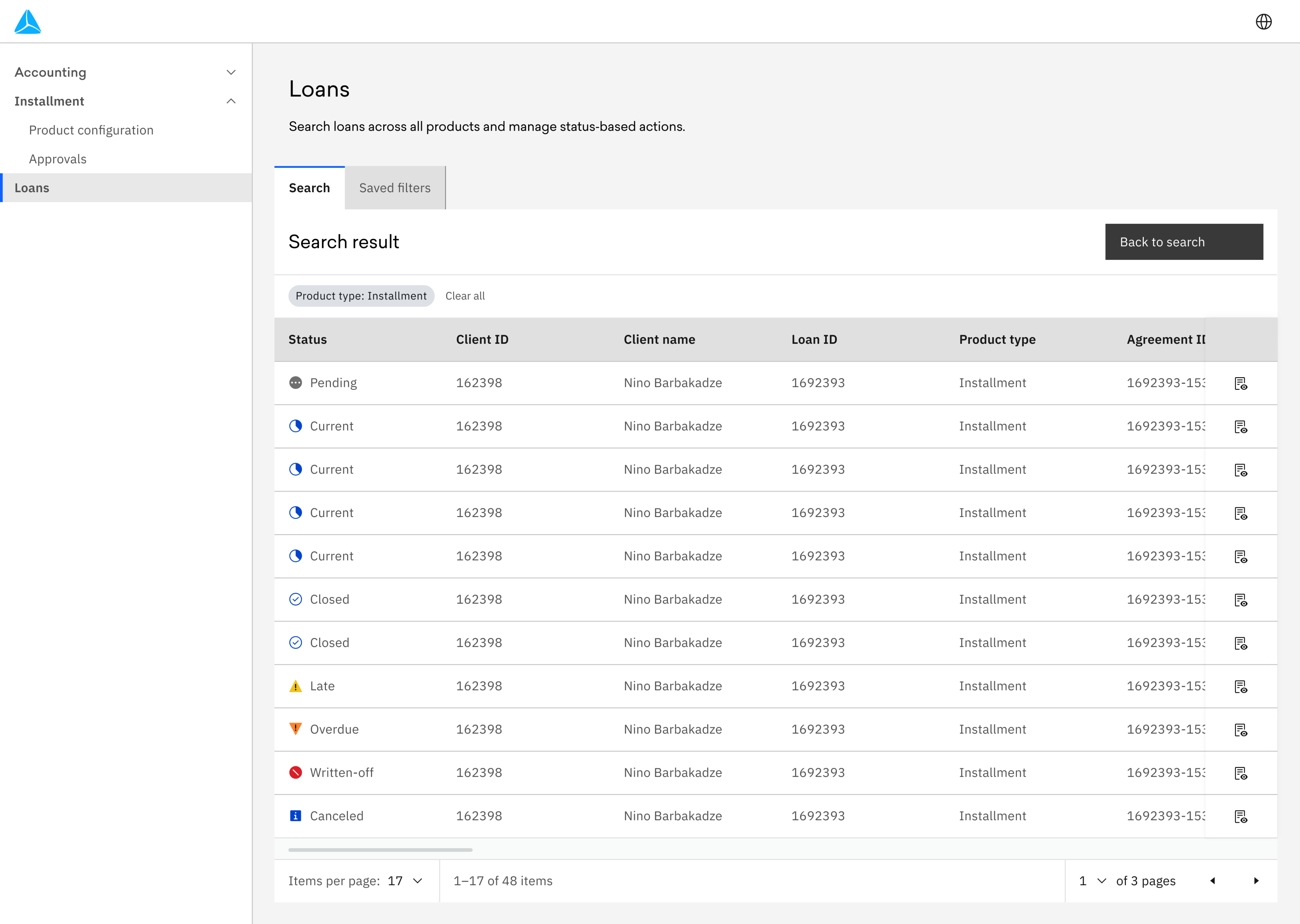 Scannable lending search results